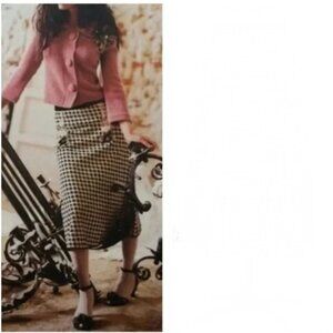 Anthropologie Snack Houndstooth Skirt Womens 12 Rockabilly Black White Retro 60s